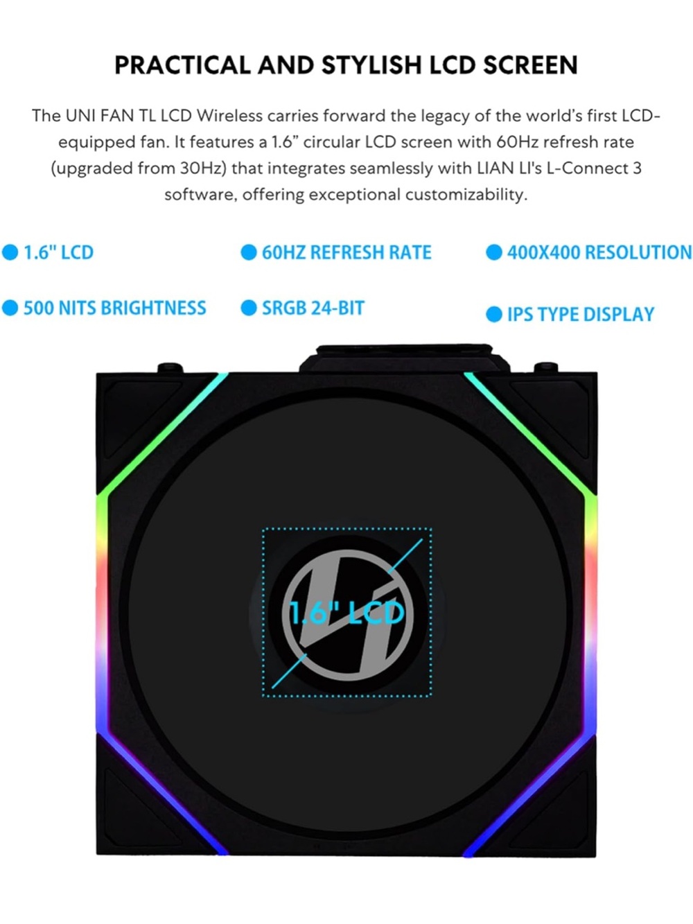 Lian Li Uni Fan TL Wireless LCD 120 ARGB Fan - Black - Picture 9 of 16